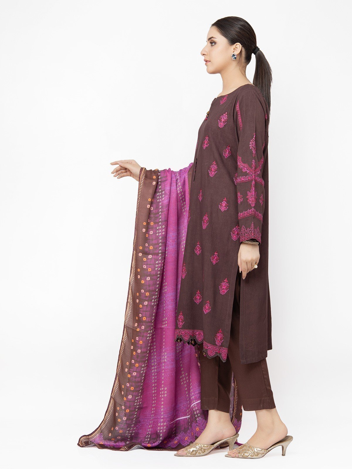Edenrobe - Pret 3Pc Embroidered Crepe Suit - EWTKE22-68144 (3P)