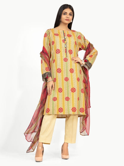 Edenrobe - Pret 3Pc Printed Chiffon Suit - EWTKP21-67912 (3-PCS)