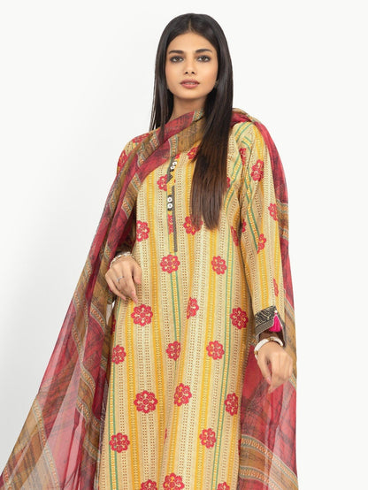Edenrobe - Pret 3Pc Printed Chiffon Suit - EWTKP21-67912 (3-PCS)