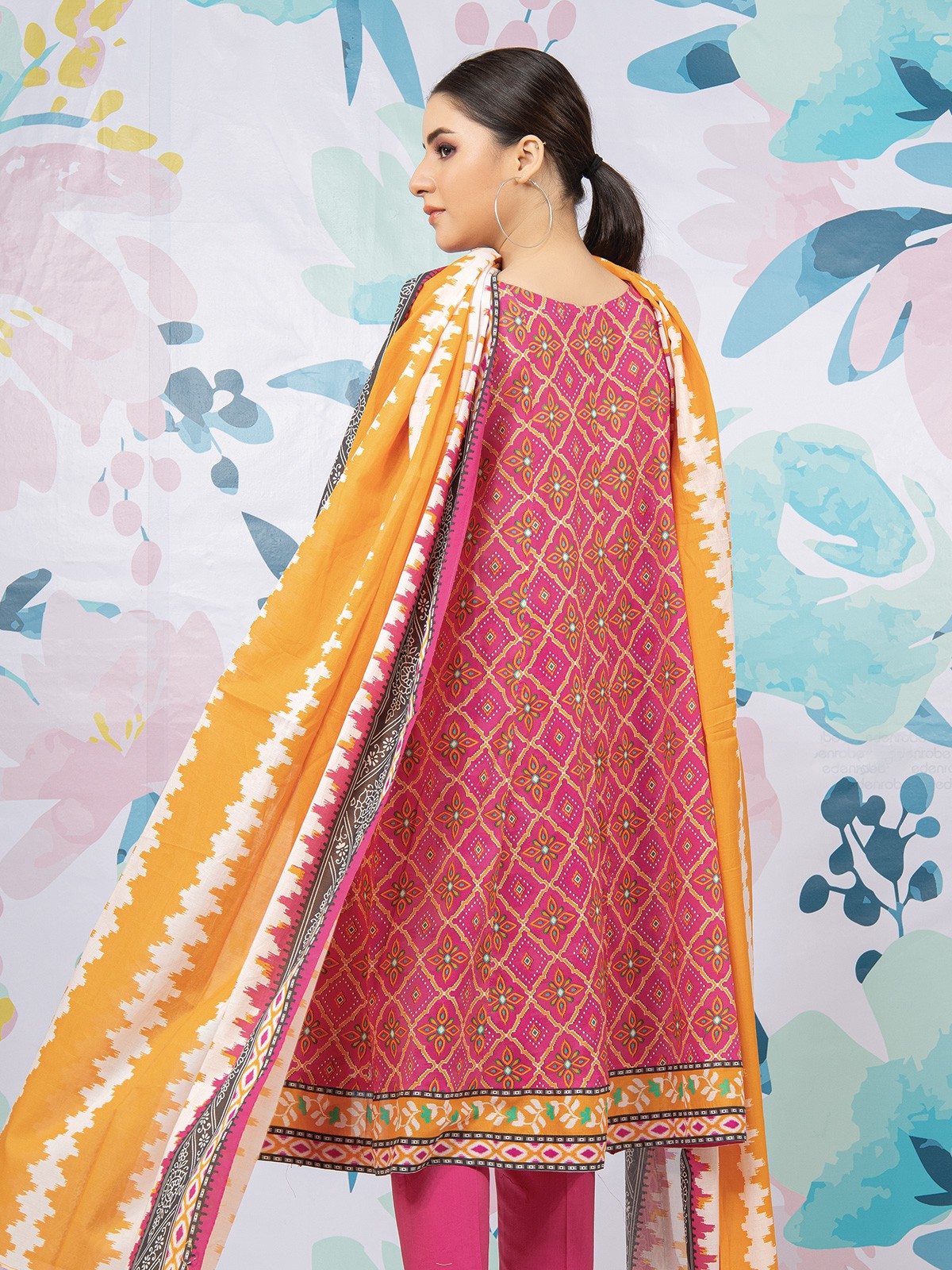 Edenrobe - EWU22A1-23452S Unstitched Pink Printed Lawn 1 Piece