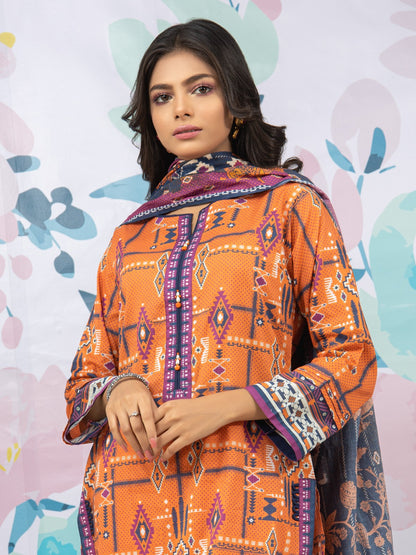 Edenrobe - EWU22A1-23453S Unstitched Orange Printed Lawn 1 Piece