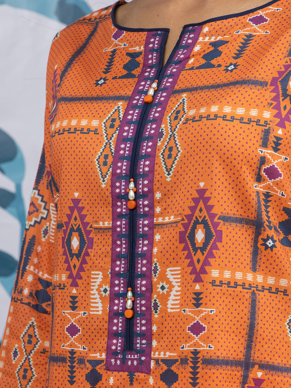 Edenrobe - EWU22A1-23453S Unstitched Orange Printed Lawn 1 Piece