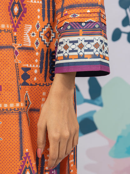 Edenrobe - EWU22A1-23453S Unstitched Orange Printed Lawn 1 Piece