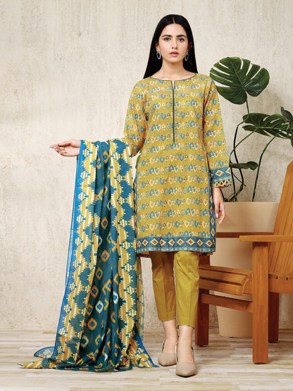 Edenrobe - EWU22A1-23458S Unstitched Golden Printed Lawn 1 Piece