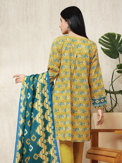 Edenrobe - EWU22A1-23458S Unstitched Golden Printed Lawn 1 Piece