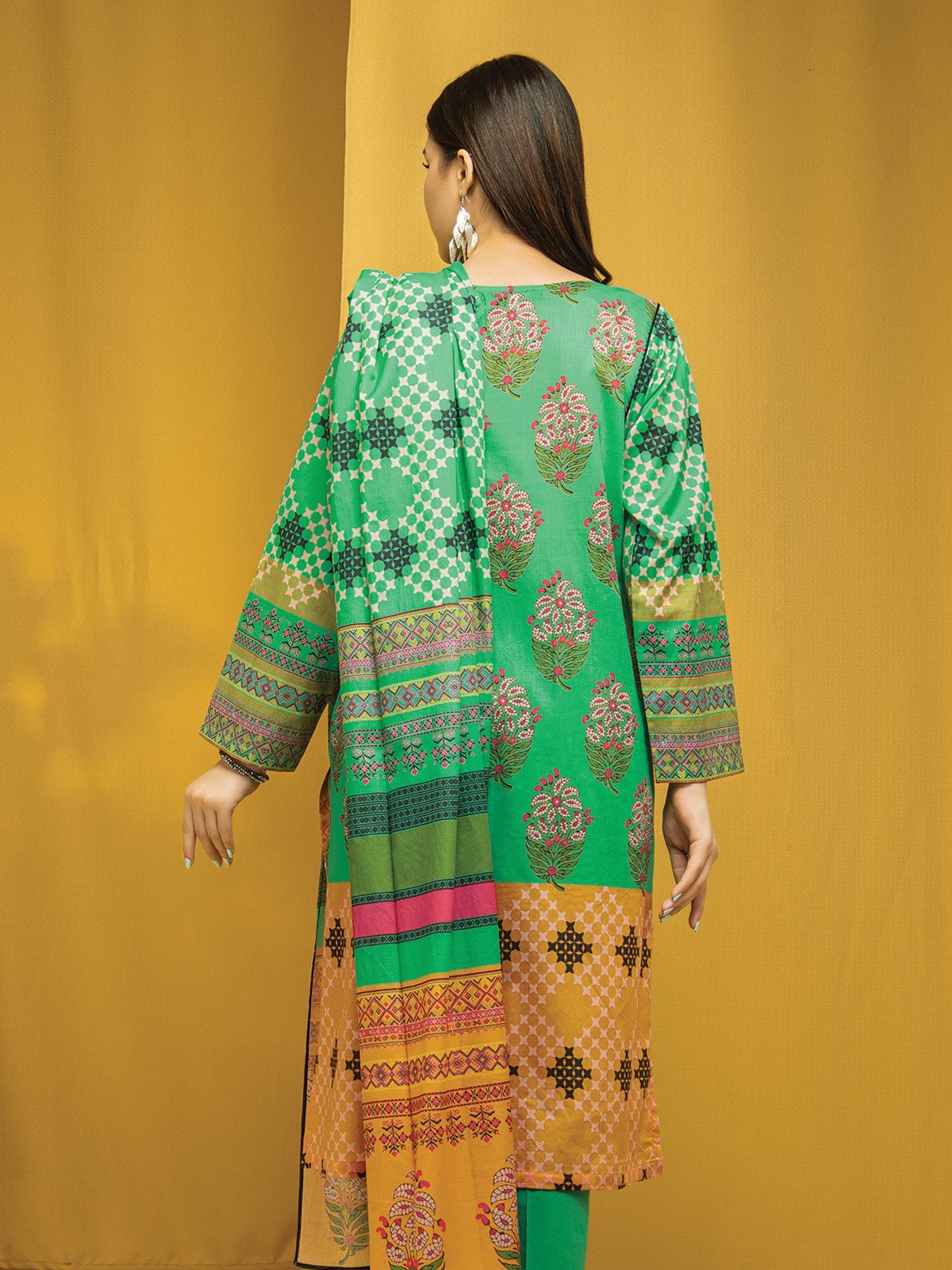 Edenrobe - EWU22A1-23472SD Unstitched Green Multi Printed Lawn 2 Piece