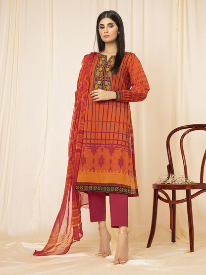 Edenrobe - EWU22A2-23493S Unstitched Orange Printed Lawn 1 Piece