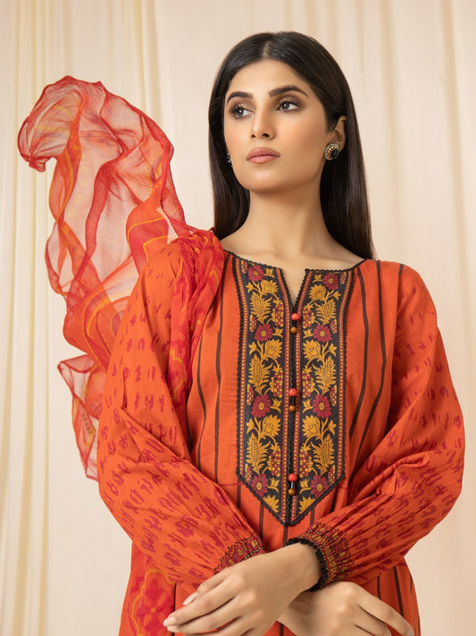 Edenrobe - EWU22A2-23493S Unstitched Orange Printed Lawn 1 Piece