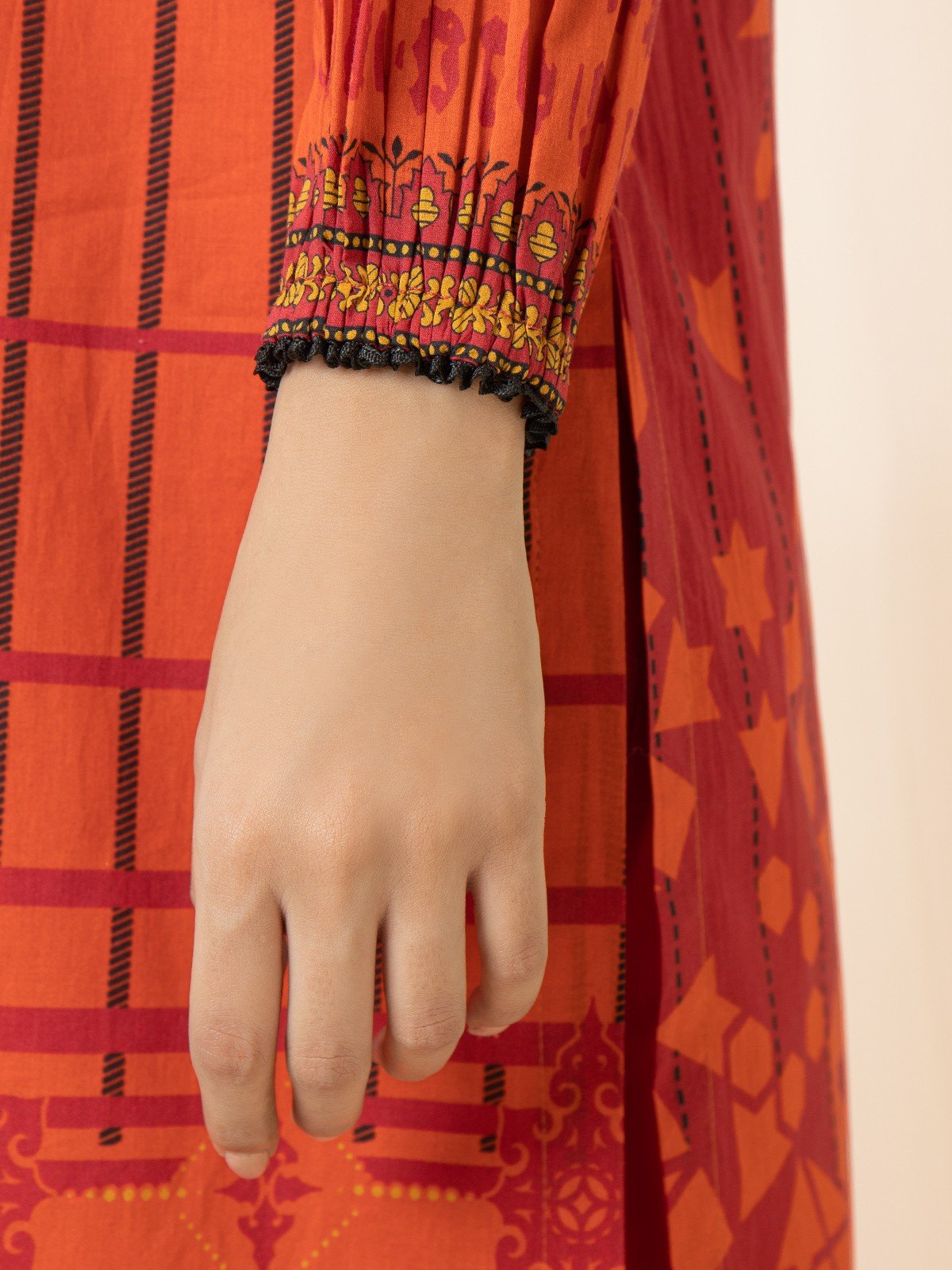 Edenrobe - EWU22A2-23493S Unstitched Orange Printed Lawn 1 Piece