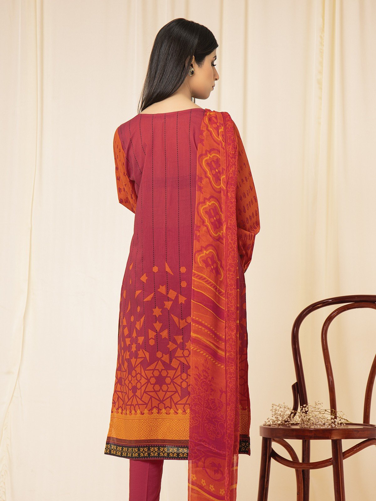 Edenrobe - EWU22A2-23493S Unstitched Orange Printed Lawn 1 Piece