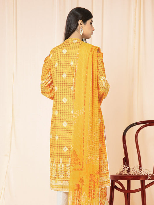 Edenrobe - EWU22A2-23497ST Unstitched Yellow Printed Lawn 2 Piece