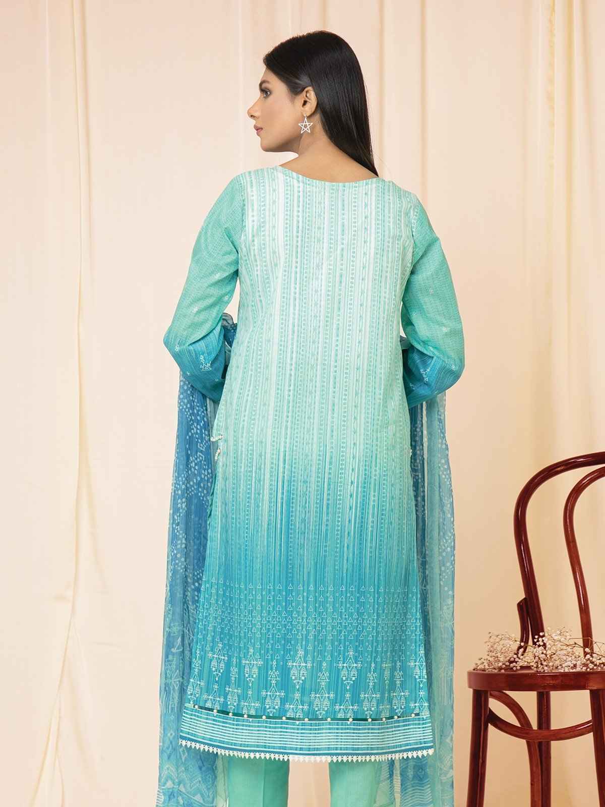 Edenrobe - EWU22A2-23498SD Unstitched Sea Green Printed Lawn 2 Piece