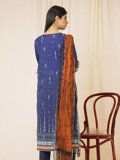 Edenrobe - EWU22A2-23499S Unstitched Blue Printed Lawn 1 Piece