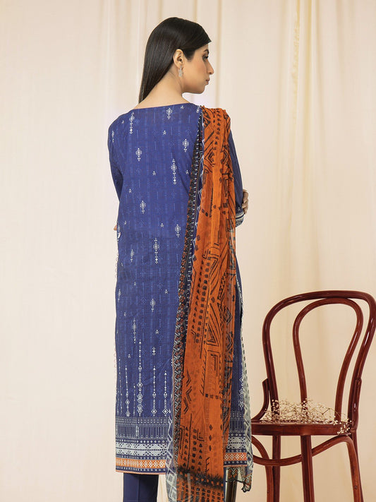 Edenrobe - EWU22A2-23499S Unstitched Blue Printed Lawn 1 Piece