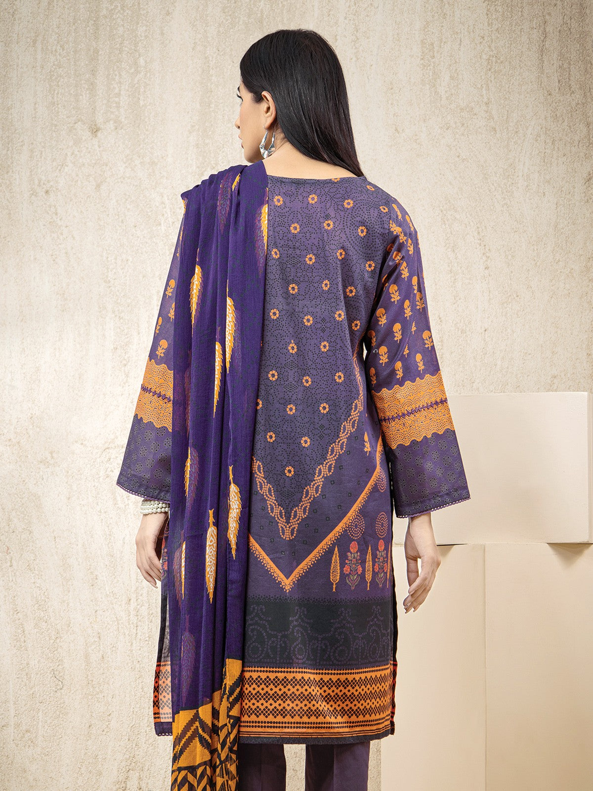 Edenrobe - EWU22A2-23513SD Unstitched Plum Printed Lawn 2 Piece