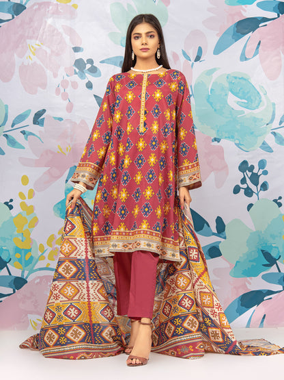Edenrobe - EWU22A3-23439 Unstitched Peach Printed Khaddar 3 Piece