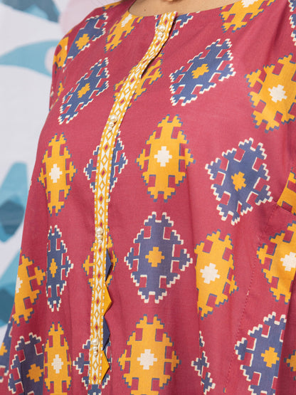 Edenrobe - EWU22A3-23439 Unstitched Peach Printed Khaddar 3 Piece