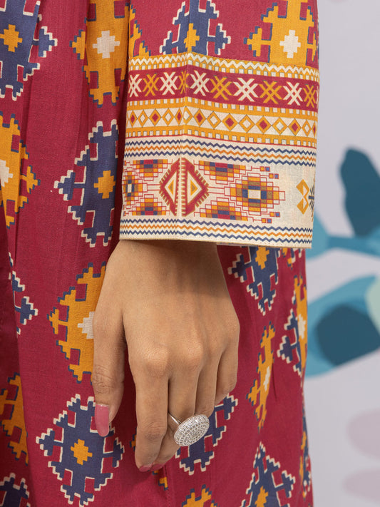 Edenrobe - EWU22A3-23439XXL Unstitched Peach Printed Khaddar 3 Piece