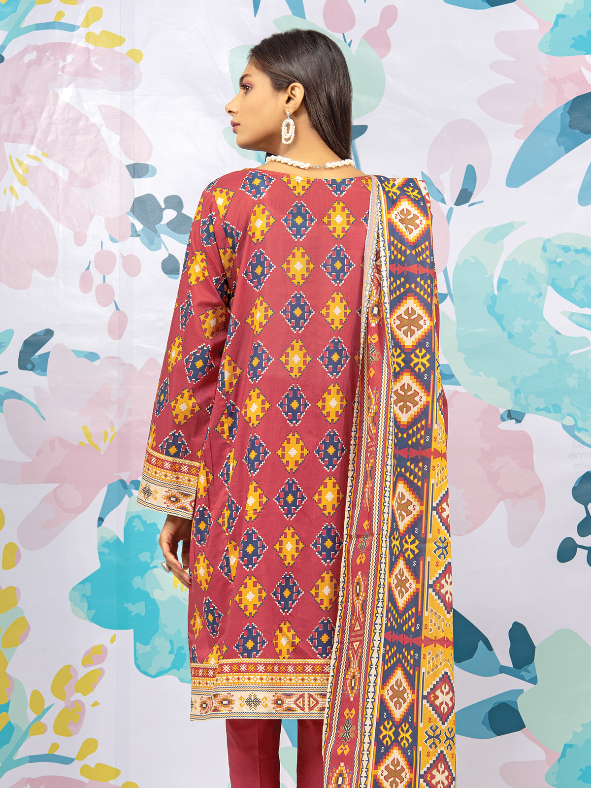 Edenrobe - EWU22A3-23439XXL Unstitched Peach Printed Khaddar 3 Piece