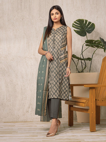 Edenrobe - EWU22A3-23459ST Unstitched Dark Sage Printed Khaddar 2 Piece