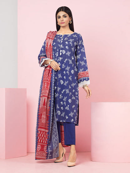 Edenrobe - EWU22A3-24252S Unstitched Blue Printed Khaddar 1 Piece