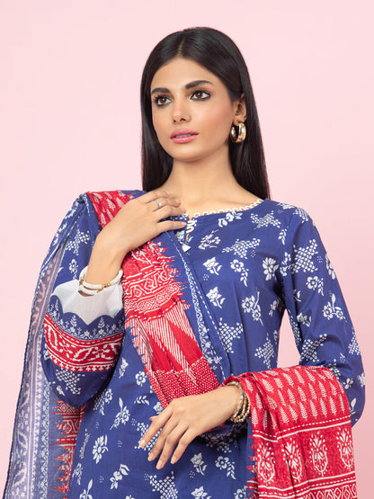 Edenrobe - EWU22A3-24252S Unstitched Blue Printed Khaddar 1 Piece