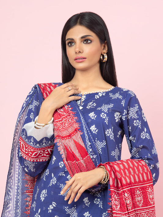 Edenrobe - EWU22A3-24252S Unstitched Blue Printed Khaddar 1 Piece