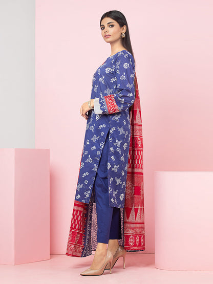 Edenrobe - EWU22A3-24252S Unstitched Blue Printed Khaddar 1 Piece