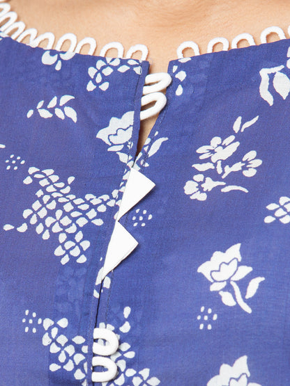 Edenrobe - EWU22A3-24252 Unstitched Blue Printed Khaddar 3 Piece