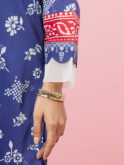 Edenrobe - EWU22A3-24252S Unstitched Blue Printed Khaddar 1 Piece