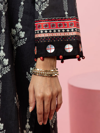 Edenrobe - EWU22A3-24253S Unstitched Black Printed Khaddar 1 Piece