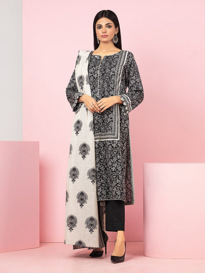 Edenrobe - EWU22A3-24254ST Unstitched Black & White Printed Khaddar 2 Piece
