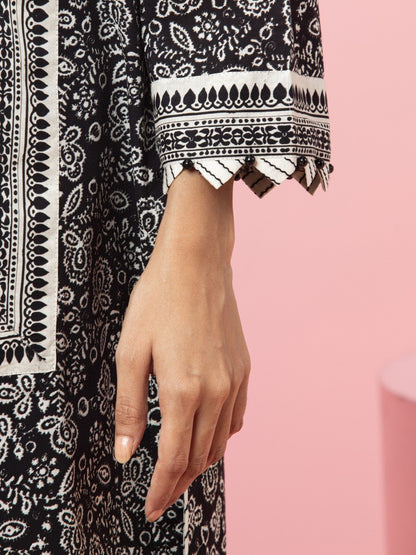 Edenrobe - EWU22A3-24254ST Unstitched Black & White Printed Khaddar 2 Piece