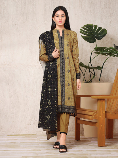 Edenrobe - EWU22A3-24256SD Unstitched Khaki Printed Khaddar 2 Piece