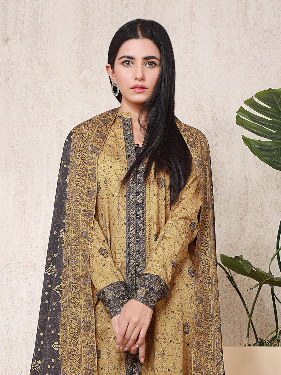 Edenrobe - EWU22A3-24256SD Unstitched Khaki Printed Khaddar 2 Piece