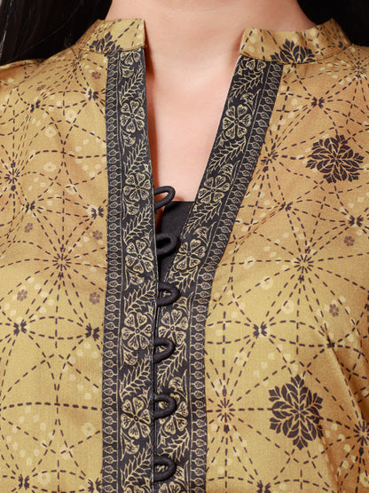 Edenrobe - EWU22A3-24256SD Unstitched Khaki Printed Khaddar 2 Piece