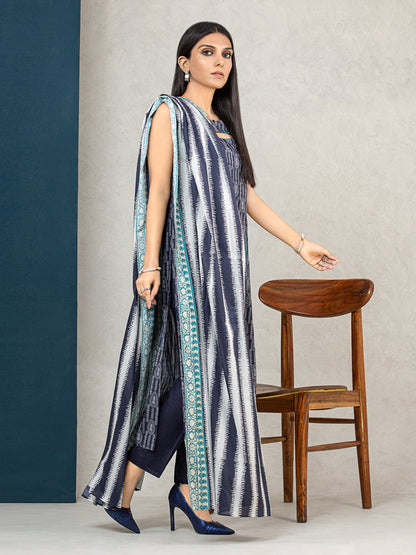 Edenrobe - EWU22A3-24257XXL Unstitched Navy Blue Printed Khaddar 3 Piece