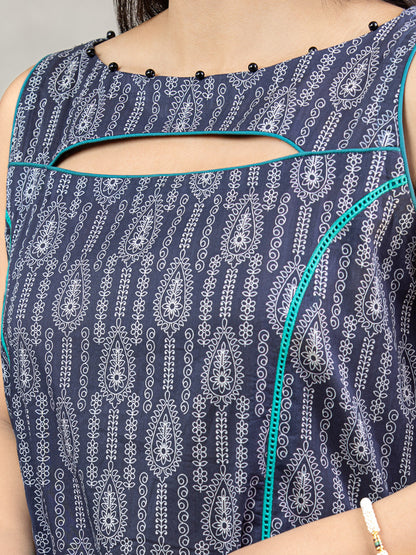 Edenrobe - EWU22A3-24257XXL Unstitched Navy Blue Printed Khaddar 3 Piece