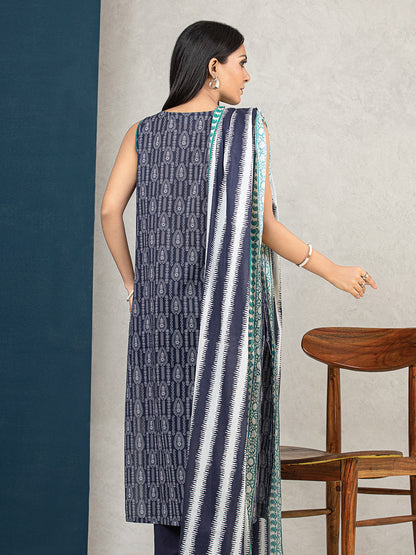 Edenrobe - EWU22A3-24257XXL Unstitched Navy Blue Printed Khaddar 3 Piece