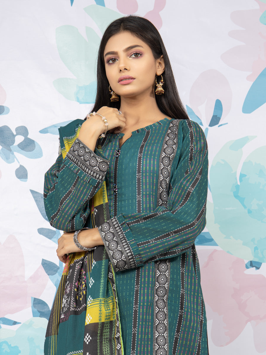Edenrobe - EWU22A3-24262ST Unstitched Dark Teal Printed Khaddar 2 Piece