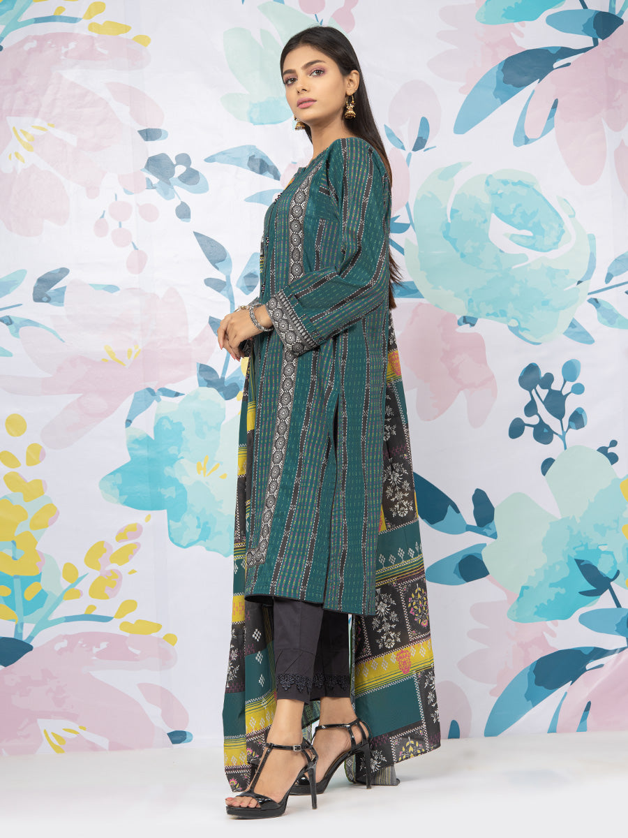 Edenrobe - EWU22A3-24262 Unstitched Dark Teal Printed Khaddar 3 Piece