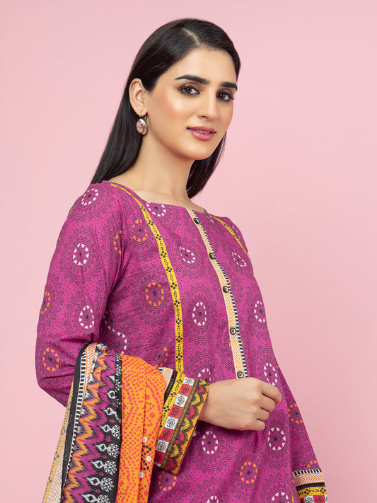 Edenrobe - EWU22A3-24280 Unstitched Pink Printed Khaddar 3 Piece