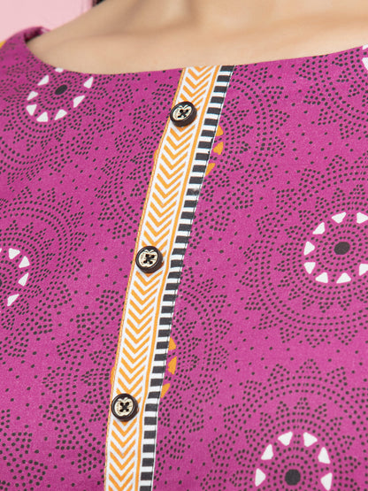 Edenrobe - EWU22A3-24280XXL Unstitched Pink Printed Khaddar 3 Piece