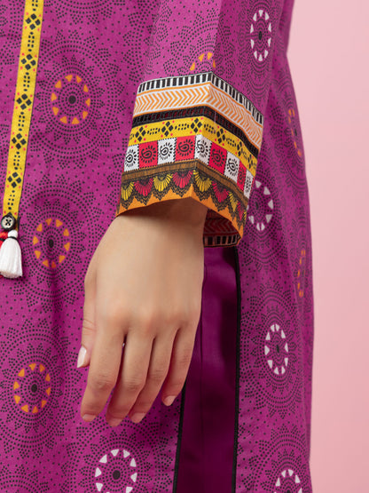 Edenrobe - EWU22A3-24280XXL Unstitched Pink Printed Khaddar 3 Piece