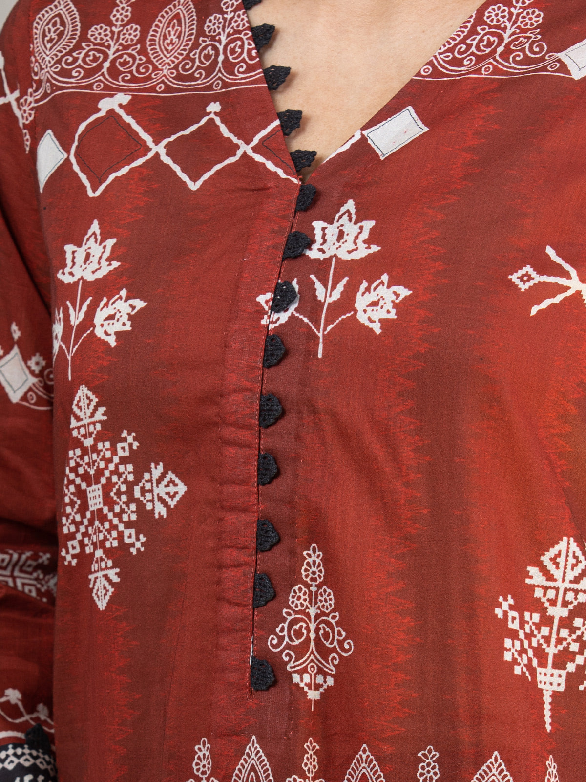 Edenrobe - EWU22A3-24282XXL Unstitched Brown Printed Khaddar 3 Piece