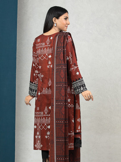 Edenrobe - EWU22A3-24282 Unstitched Brown Printed Khaddar 3 Piece