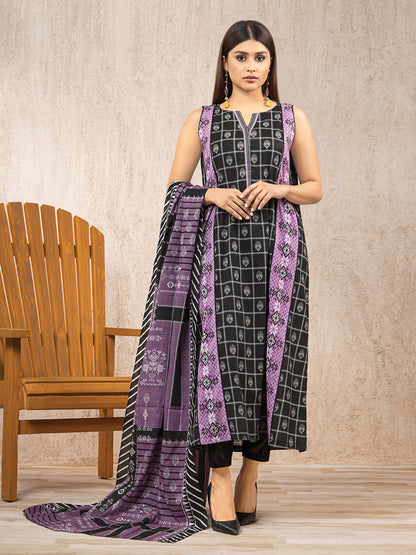 Edenrobe - EWU22A3-24286 Unstitched Black Printed Khaddar 2 Piece