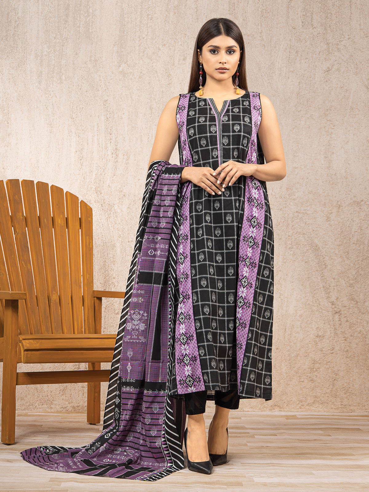 Edenrobe - EWU22A3-24286S Unstitched Black Printed Khaddar 1 Piece