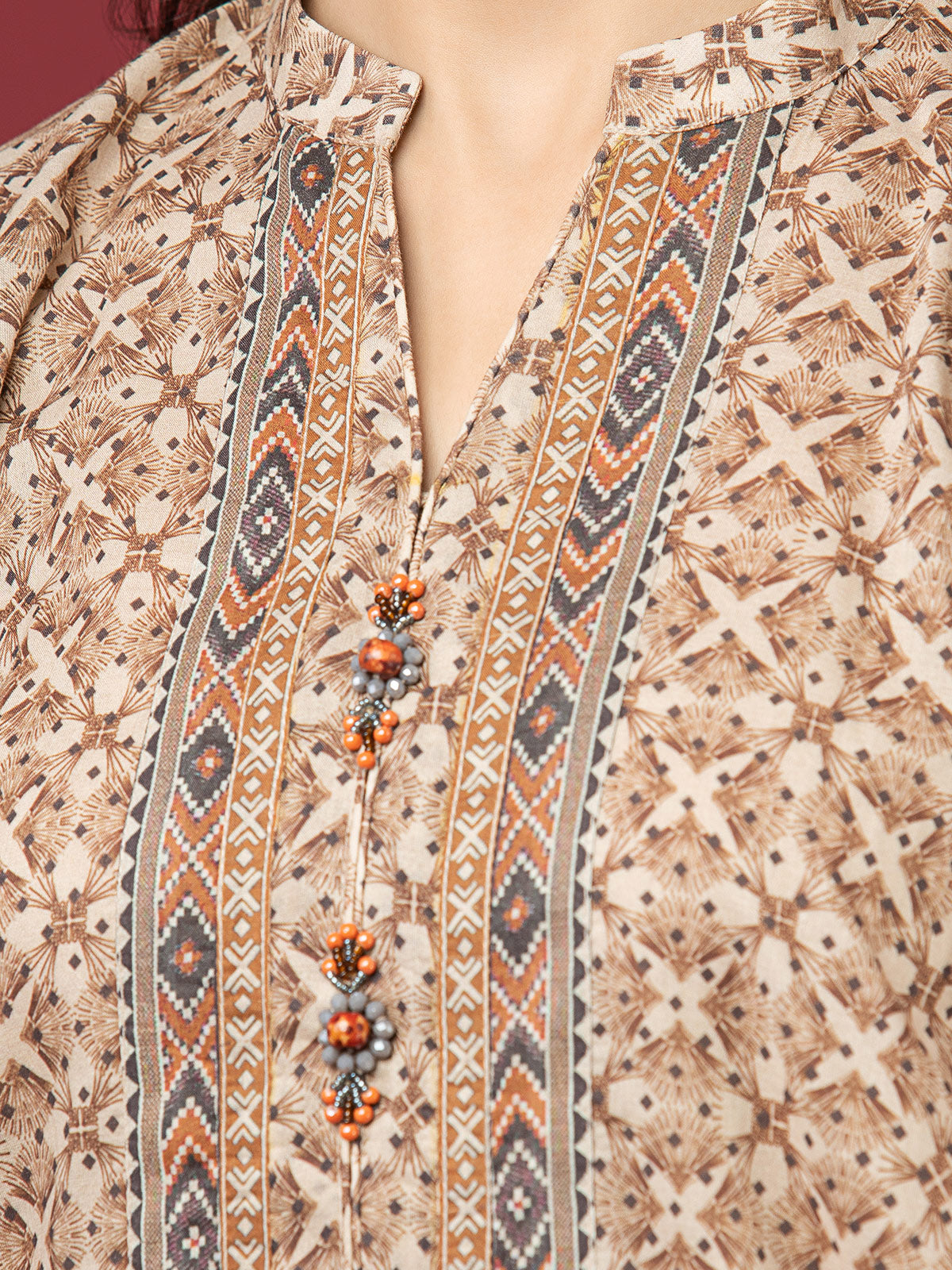 Edenrobe - EWU22A3-24414 Unstitched Coffee Printed Khaddar 3 Piece