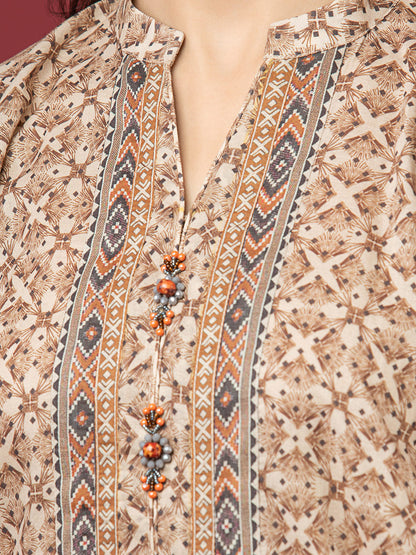 Edenrobe - EWU22A3-24414 Unstitched Coffee Printed Khaddar 3 Piece